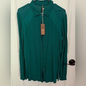 NWT XCVI Teal Button-Down Shirt, Size S, runs very long and large. Listing as M